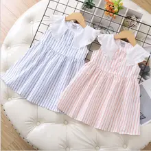 Платье в полоску для девочек; Хлопковые Платья для малышей с принтом; модное милое детское платье принцессы; высококачественная одежда для детей