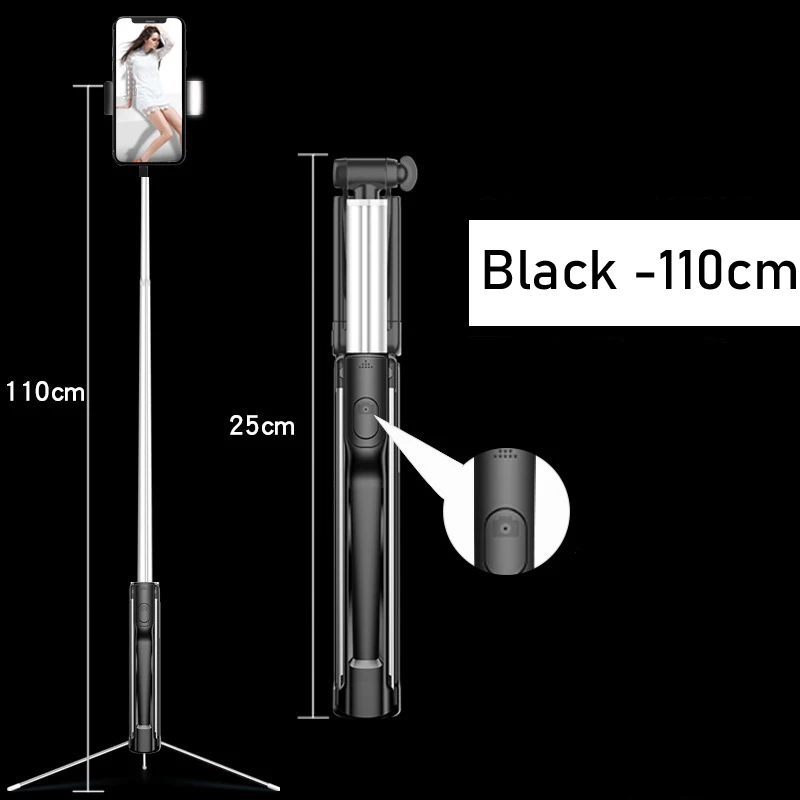 Селфи-палка YUNAO A17 с Bluetooth, заряжаемая селфи-Палка с поддержкой пульта дистанционного управления, максимальная длина 1600 мм, штатив для селфи для телефона - Цвет: Black-110cm
