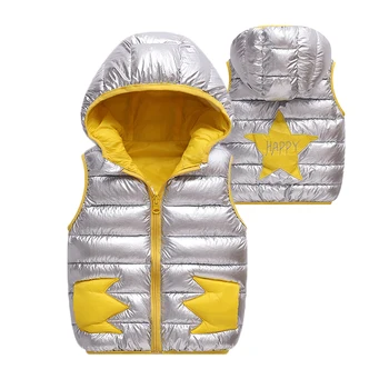 

Autumn Winter Vest For Girl Hooded Sliver Baby Boy Waistcoat 1-5 Years Kids Infant Reversible Snowsuit Toddler Sleeveless Jacket