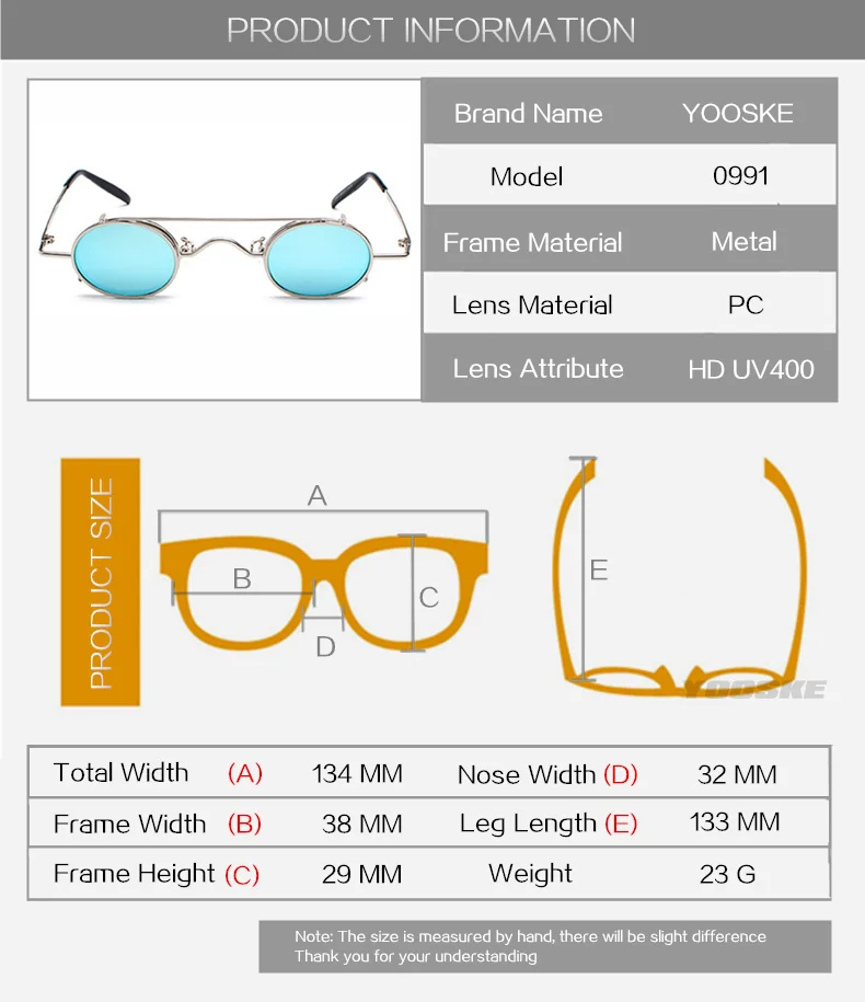 YOOSKE Винтаж женские солнцезащитные очки в стиле стимпанк маленькие круглые солнцезащитные очки для мужчин ретро пара панк очки Съемные