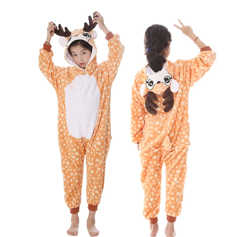 Kuguurumi/пижамы с единорогом для детей; пижамы для маленьких девочек; одежда для сна для мальчиков с изображением животных, Льва, оленя, Единорога; комбинезон; Детский костюм; комбинезон - Цвет: Deer
