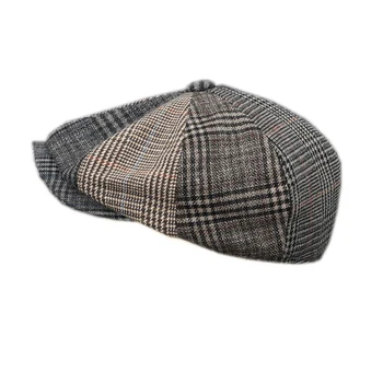 

New Plaid Newsboy Caps Men Fashion Wool Stitching Flat Cap Autumn Winter Men Woman Vintage Painter Octagonal Hats BLM118