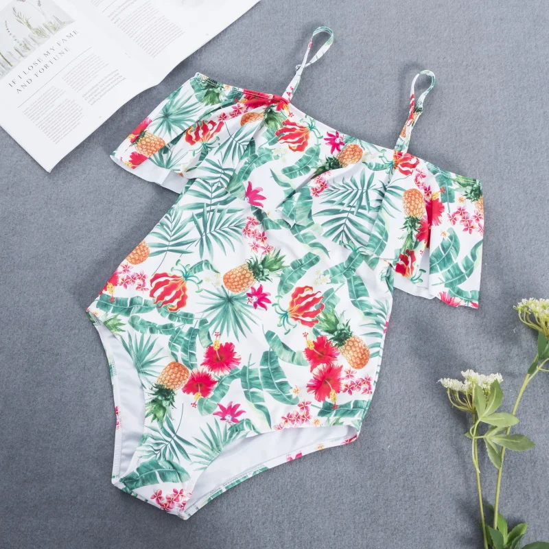 2020 New Sexy Off Shoulder Monokini Women Floral Print Swimsuit Ruffled Bathing Suit S-L Girl Backless Beachwear One Piece Suit