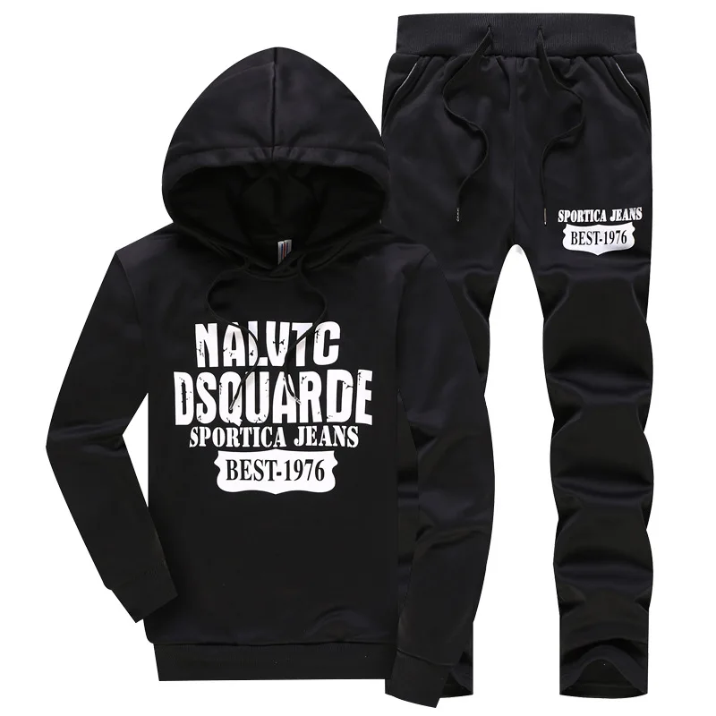 EM119 Black Повседневный Спортивный костюм, набор мужской моды, спортивные костюмы для бега, весна-осень, два предмета, толстовки, штаны, набор, мужской спортивный костюм - Цвет: EM119 Black