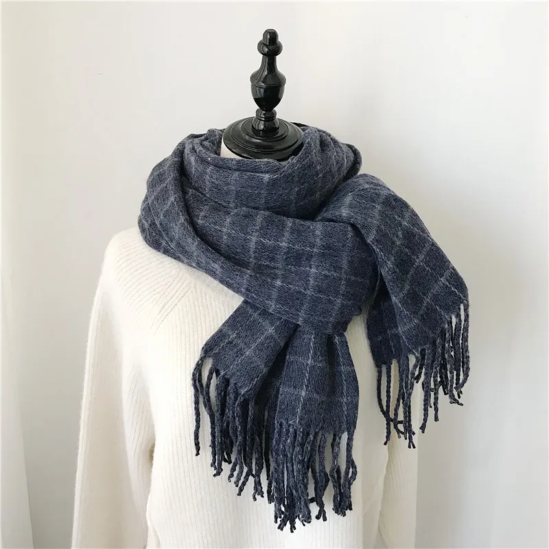 Winter Cashmere Scarves With Tassel Thick Warm Poncho Wool Plaid Print Neck Scarf For Women Fashion Shawls and Wraps Ladies
