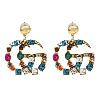

Geometric Multicolor Crystal Pave Later Dangle Drop Earrings Vintage Retro Style