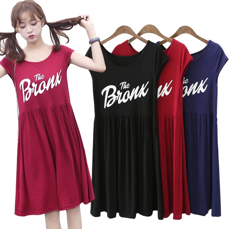 

19 Spring And Summer New Style Modal Short-sleeve Dress Women's Korean-style Loose And Plus-sized Pregnant Women Medium-length D