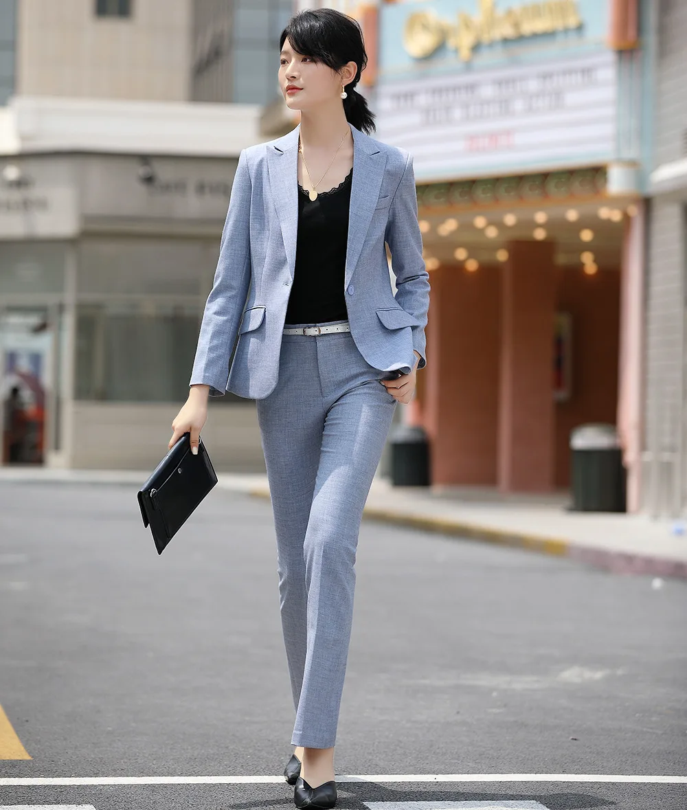 High Quality Fashion Formal Pants Suits for Women Work Wear Trouser Suits Blazer Set 2 Piece Pantsuit Black Pink Burgundy Blue
