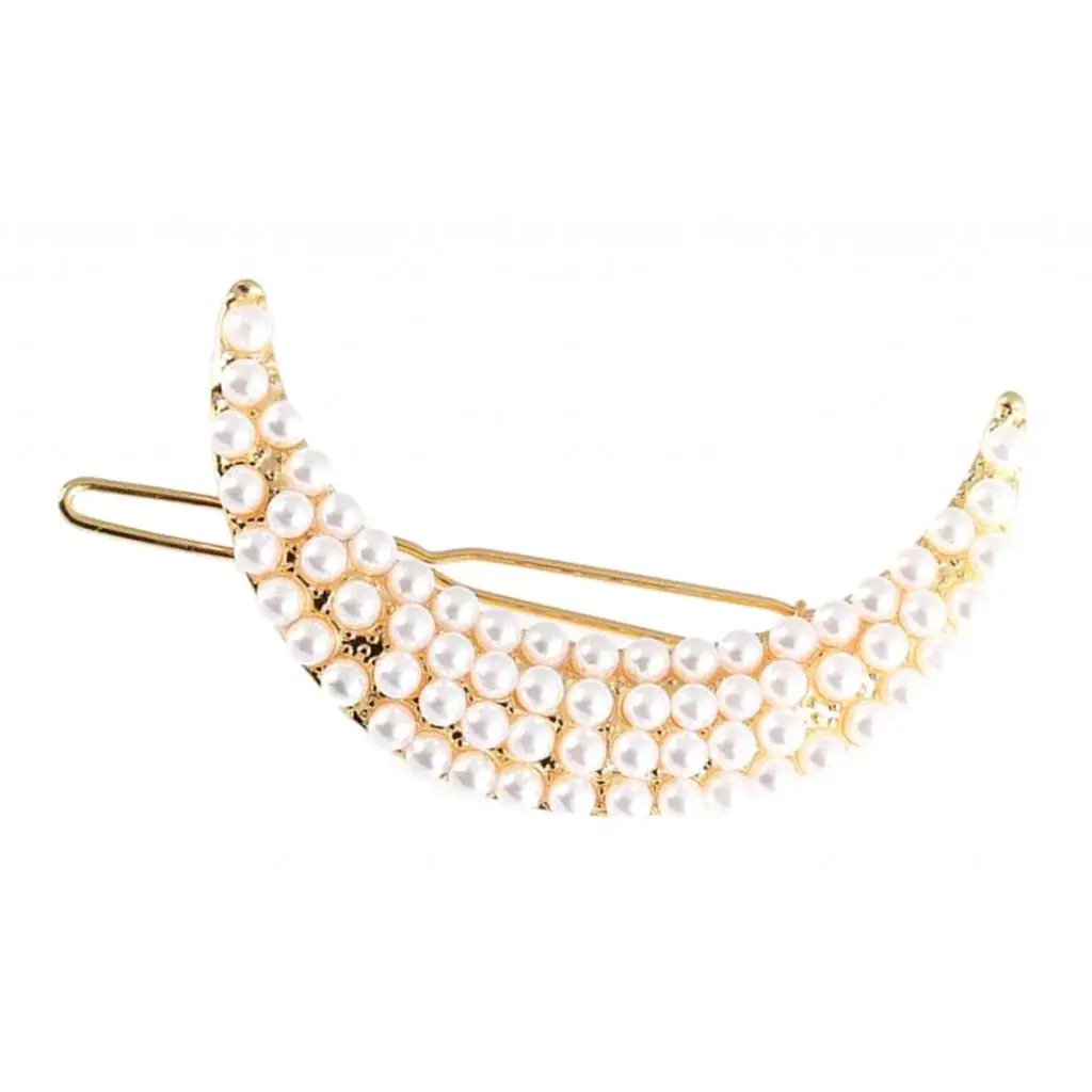 2Pieces Women Ladies Charm Moon Shape Hairpin Pearls Hairclip Headwear