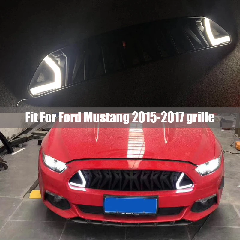 

For Ford Mustang 2015 2016 2017 ABS Matte Black Grille Front Mash Grill With led Light White Red Color