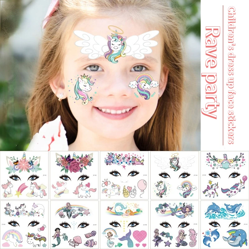 

1PCS Children's Carnival Party Face Stickers Tattoo Stickers Mermaid Dolphin Animal Dress Up Fun Tattoo Paper Temporary Tattoos