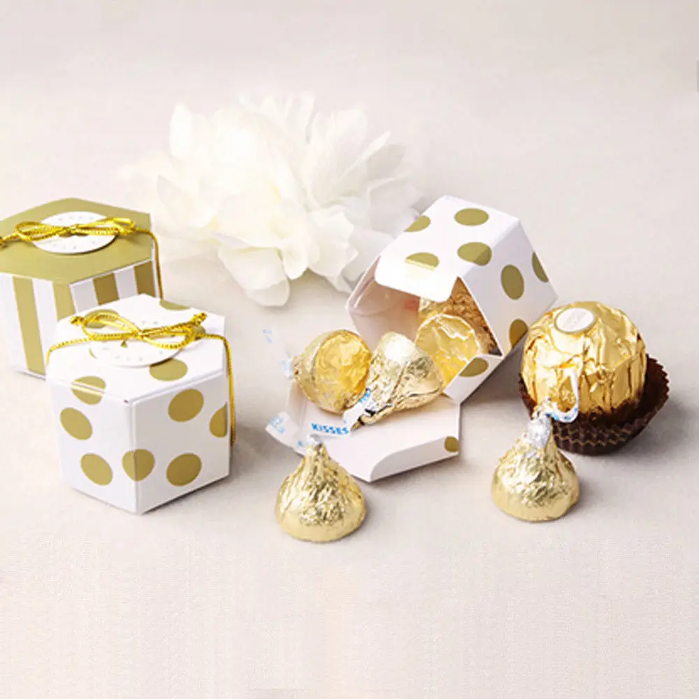 

Food Container Sweet Candy Box Gift Portable Chocolate Boxes Dessert Package Storage Favour Bags Gold White Party Craft Cute