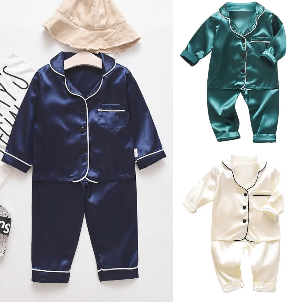 Новинка года; однотонные топы с длинными рукавами для маленьких мальчиков+ брюки; Пижама; одежда для сна модные однотонные хлопковые комплекты для малышей Лидер продаж
