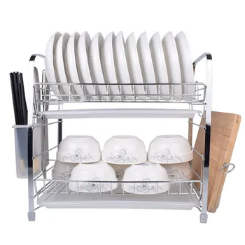 

2 Tiers Dish Drying Rack Kitchen Washing Holder Basket Plated Iron Kitchen Knife Sink Dish Drainer Drying Rack Storage Organizer