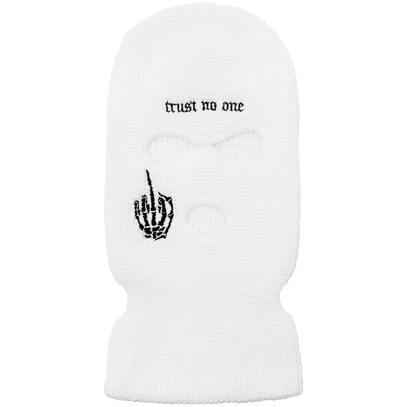 Trust No One Letter Embroidery 3 Holes Balaclava Beanie Hat Autumn Winter Keep Warm Unisex Full Face Mask Men Ski Cap mens skully beanie