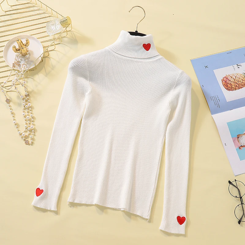 Heliar, красное сердце, вышивка, женский свитер с круглым вырезом и длинным рукавом, женская повседневная одежда, осенний зимний свитер для женщин - Цвет: WHITE