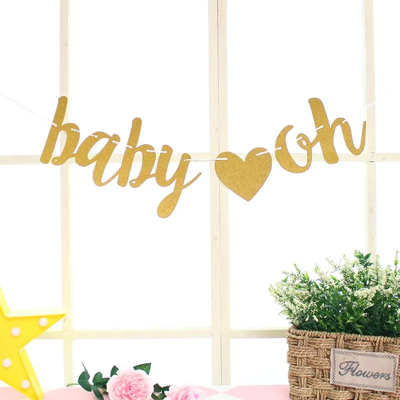 Блестящий Золотой баннер Oh Baby 1 комплект Декоративная гирлянда для вечевечерние