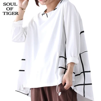 

SOUL OF TIGER 2019 Autumn Korean Style Fashion Ladies Punk Tops Womens Vintage Plaid Shirts Long Female Loose Blouses Plus Size