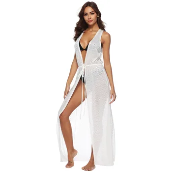 

Europe Popular White Women Sexy Swimsuit Cover Up Strappy Beach Dress Cover Lady Dolman sleeved Pareo Sarongs Bikini Tunic