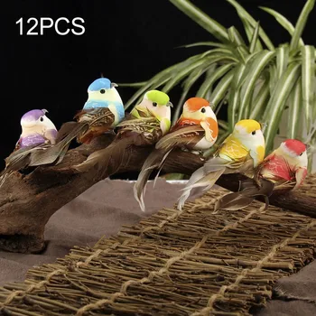 

12pcs Perched Woodland Birds Ornament Artificial Feather Bird For Garden Tree Decor New .