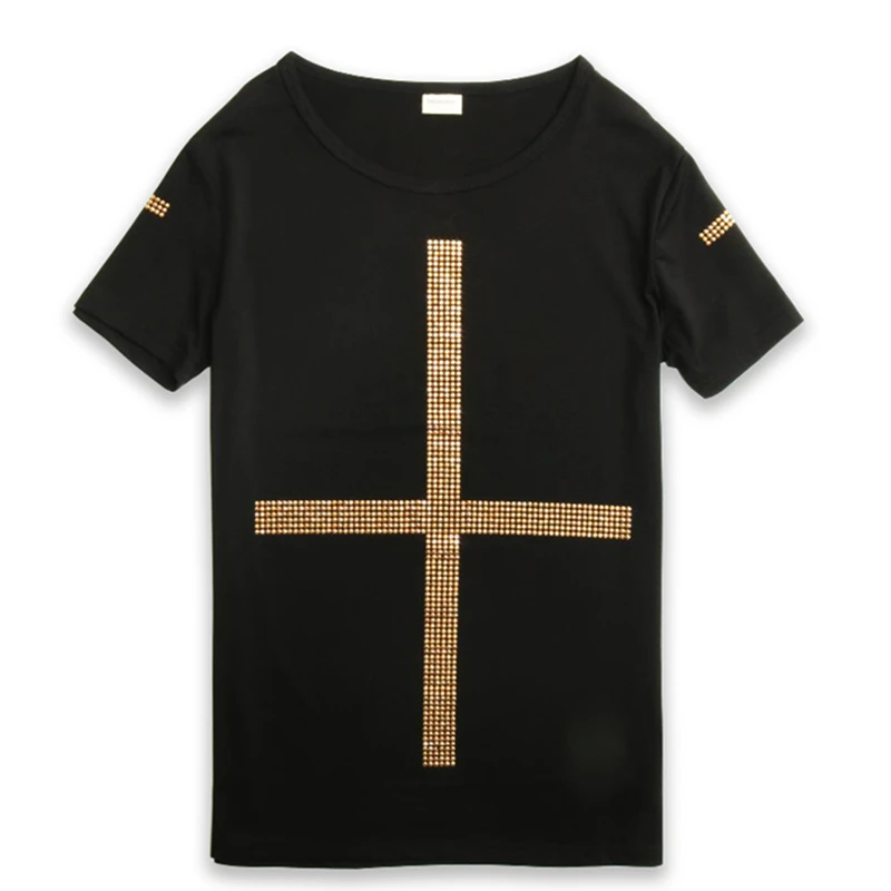 Dance personality rhinestones slim fashionable casual male short-sleeve T-shirt men's clothing trend