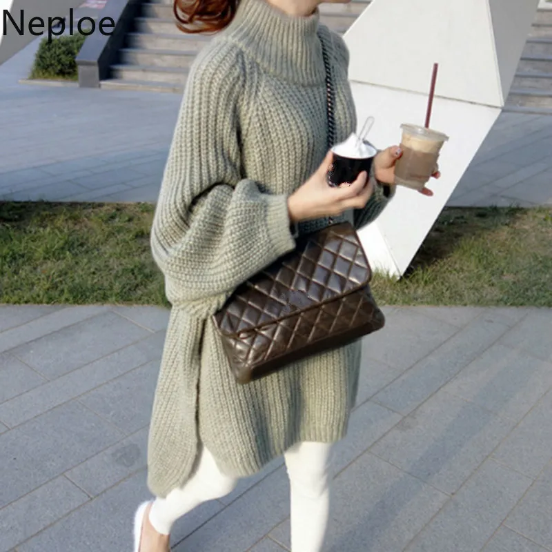 

Neploe O Neck Pullover Mid Long Sweater Women Thick Twist Knit Pull Femme Hiver Turtleneck Loose Sueter Mujer Invierno 46237