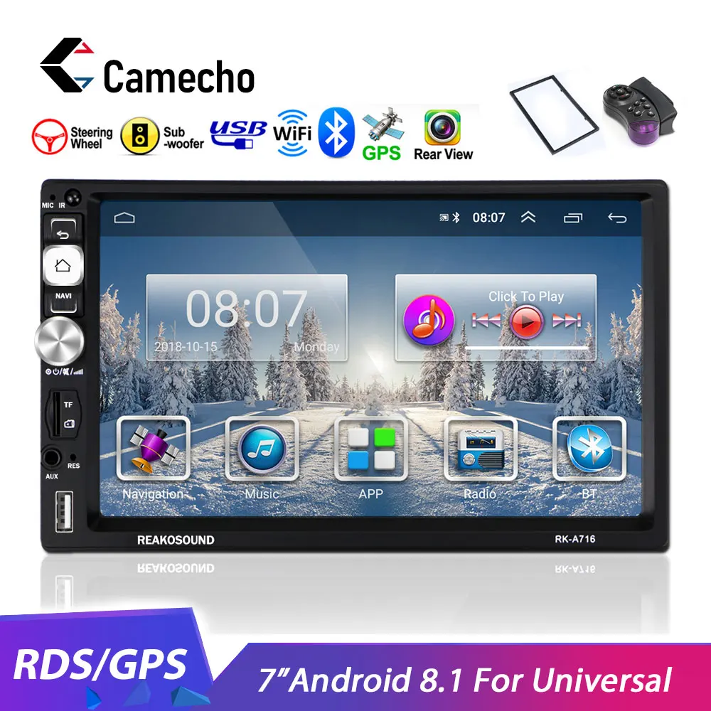 Camecho 2din автомобильный мультимедийный плеер Andriod 8 1 gps Bluetooth Навигация Аудио Стерео