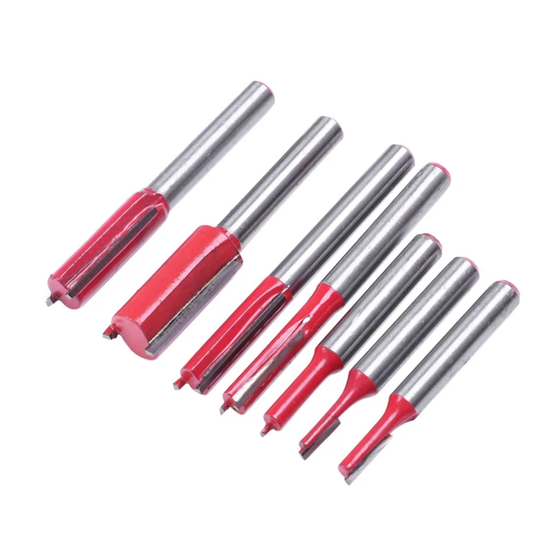 Top-7Pcs 1/4 дюймов хвостовик двойной Флейта прямой маршрутизатор Набор бит деревообрабатывающий фрезерный станок для деревообработки