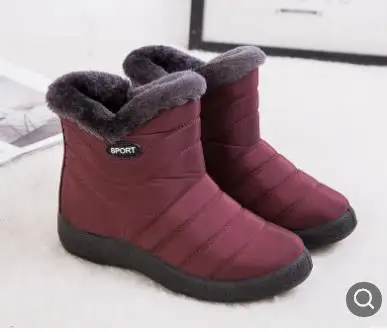 Теплые зимние женские ботинки из водонепроницаемого материала; Легкие Нескользящие ботинки на высоком каблуке; женская обувь из хлопка; Размеры 35-43 - Цвет: red