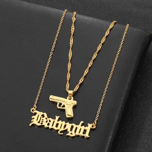 Punk Hip Hop pistola Submachine Babygirl collana a doppio strato per donna collana a catena lunga in metallo Color oro gioielli di moda