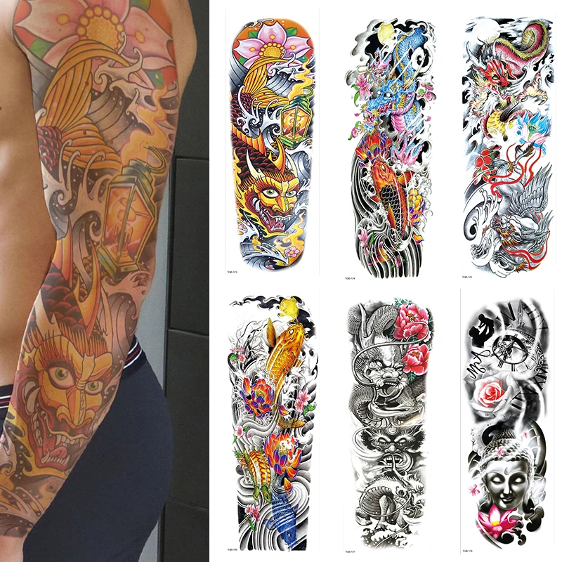 Manchon De Tatouage Temporaire Realiste Bras Ange De Hell Crane Roses Hommes Femmes Aliexpress
