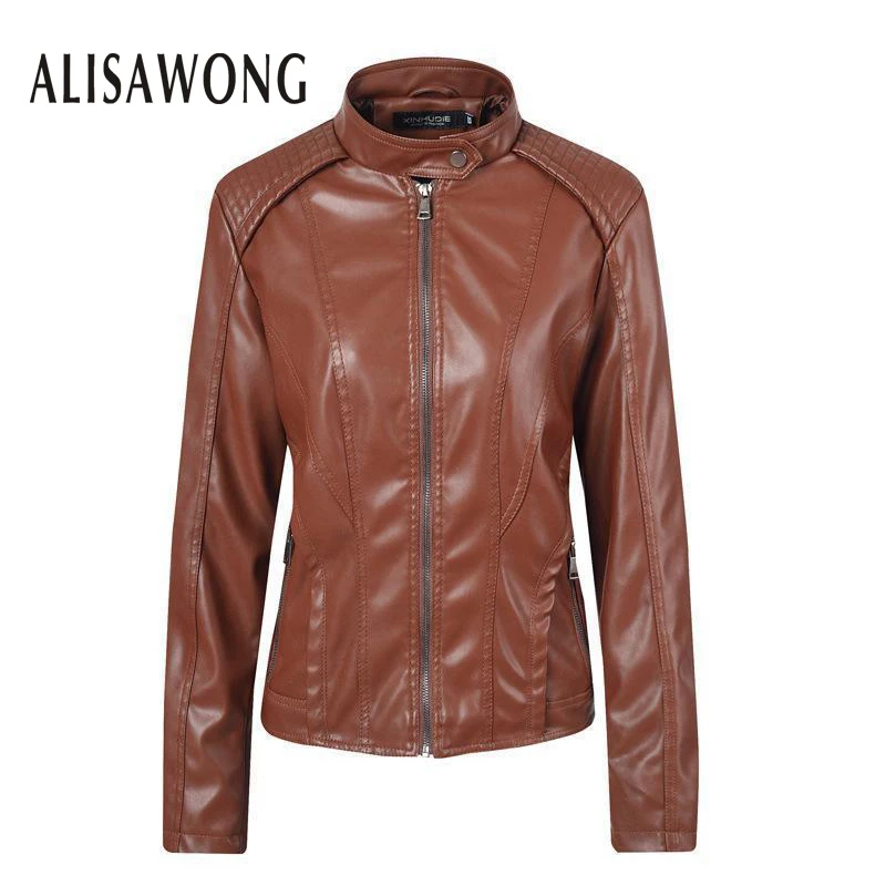 

Fashion women faux leather jacket 2019 new spring autumn slim long sleeve zipper biker jackets ladies black moto short PU coats
