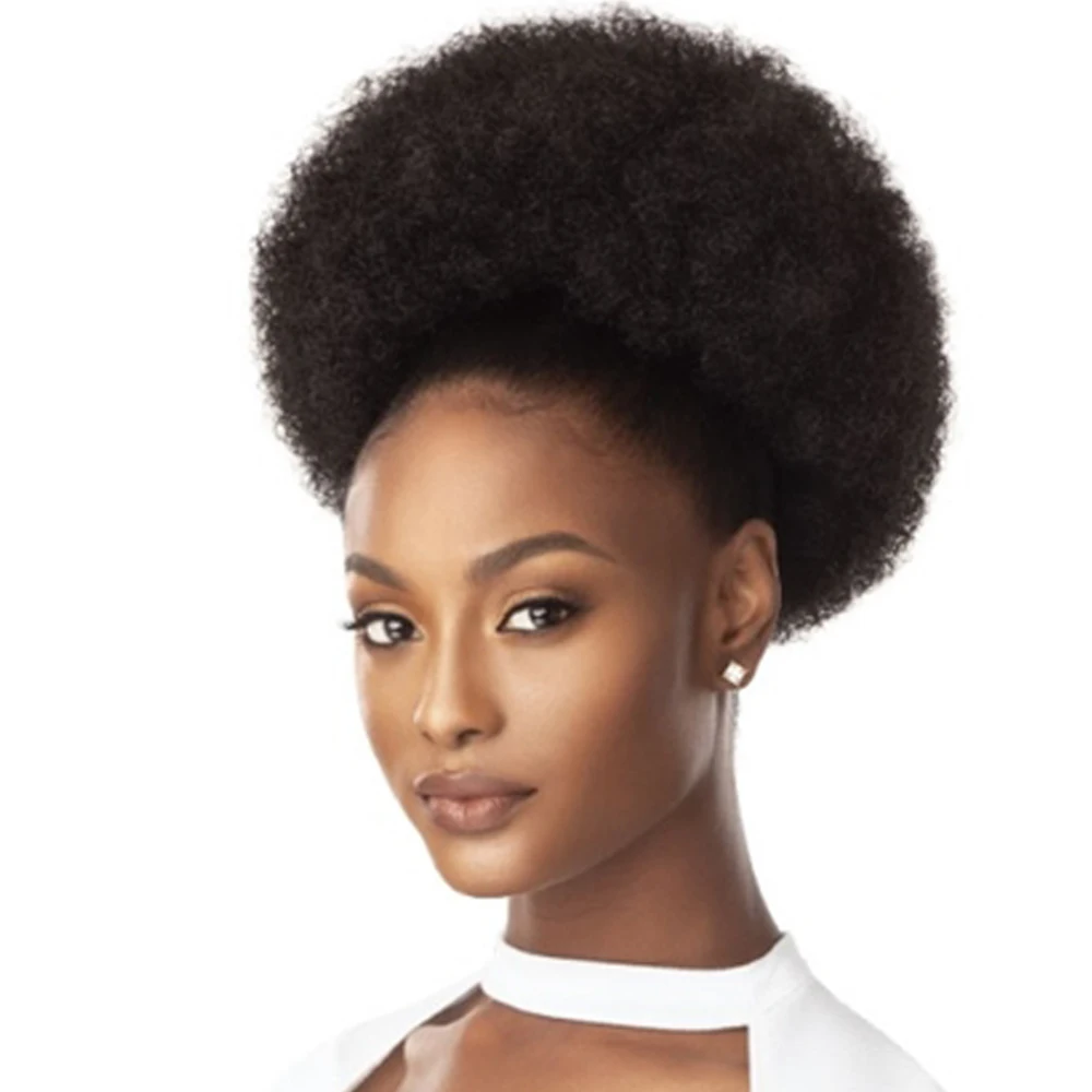 Korte Hoge Afro Bladerdeeg Knot Kinky Krullend Pruik Trekkoord Paardenstaart Clip In Op Synthetische Naturel Chignon Zwarte Vrouw