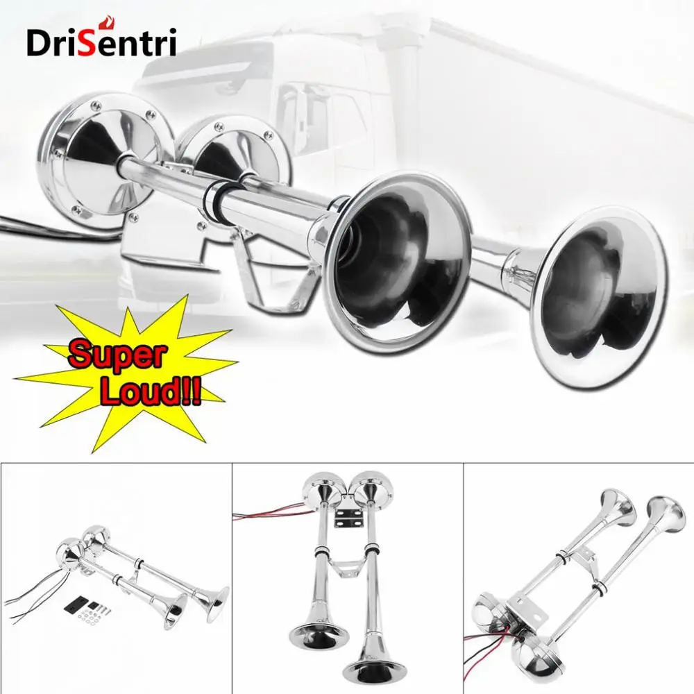 

12V / 24 V 100~115 DB Electrical Super Noisy Dual Trumpet Air Horn Waterproof Dustproof No Need Compressor New