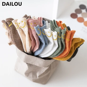 

1 Pair Kawaii Women Socks Embroidered Expression Cartoon Smile Candy Color Cotton Ankle Socks Funny Happy Socks Christmas Gifts
