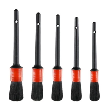 

5Pcs/Set Natural Boar Hair Detail Brush Auto Detailing Brush Set Perfect for Perfect For Interior Rims Dashboard Car Wash