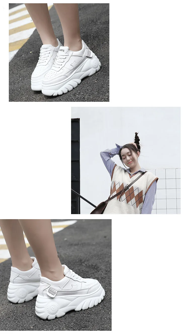 Bomlight/кроссовки на платформе и танкетке; женская обувь, увеличивающая рост; женские кроссовки на толстой подошве; обувь на высоком каблуке со шнуровкой