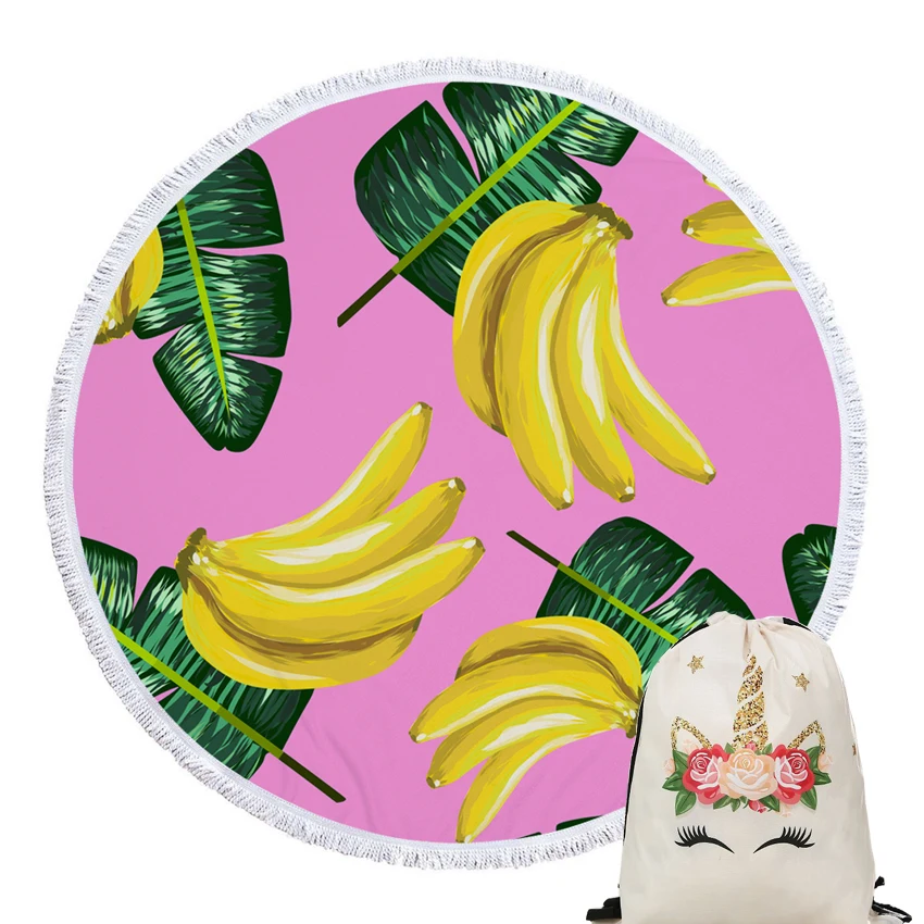 

Fruits Beach Towels Summer 150cm Round Seaside Leaves Shower Bath Towels Home With Drawstring Storage Bag Blanket Wall Tapestry