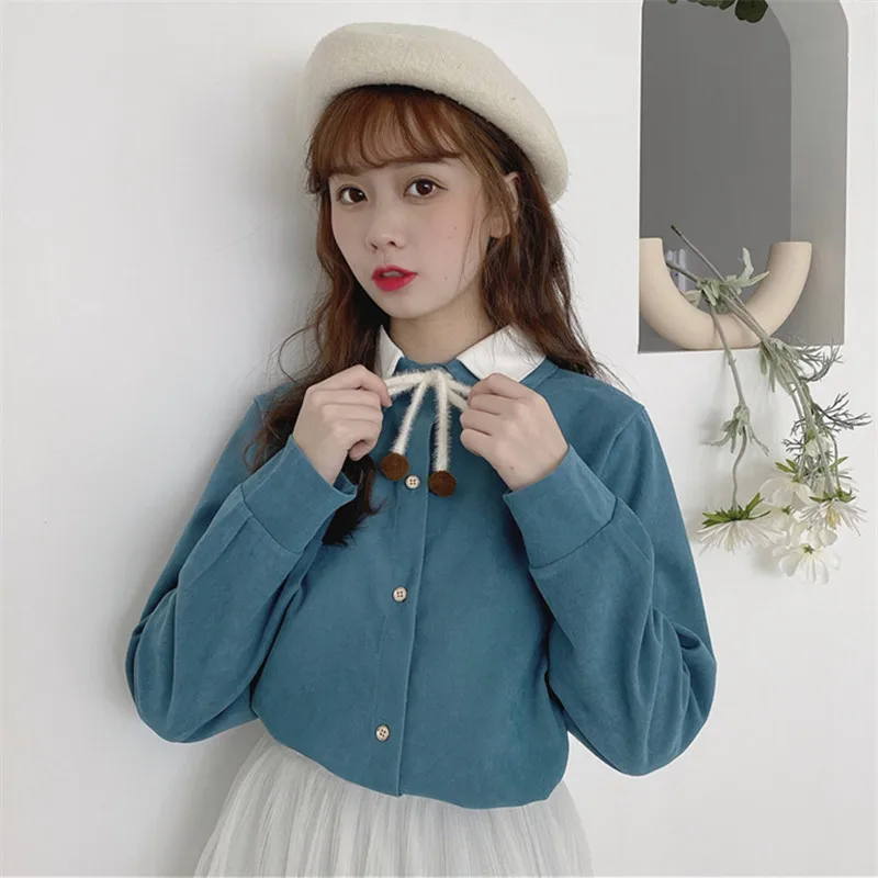 

Shirt women's spring dress 2020 new Japanese sweet and so on describe long sleeve double collar bow tie student jacket