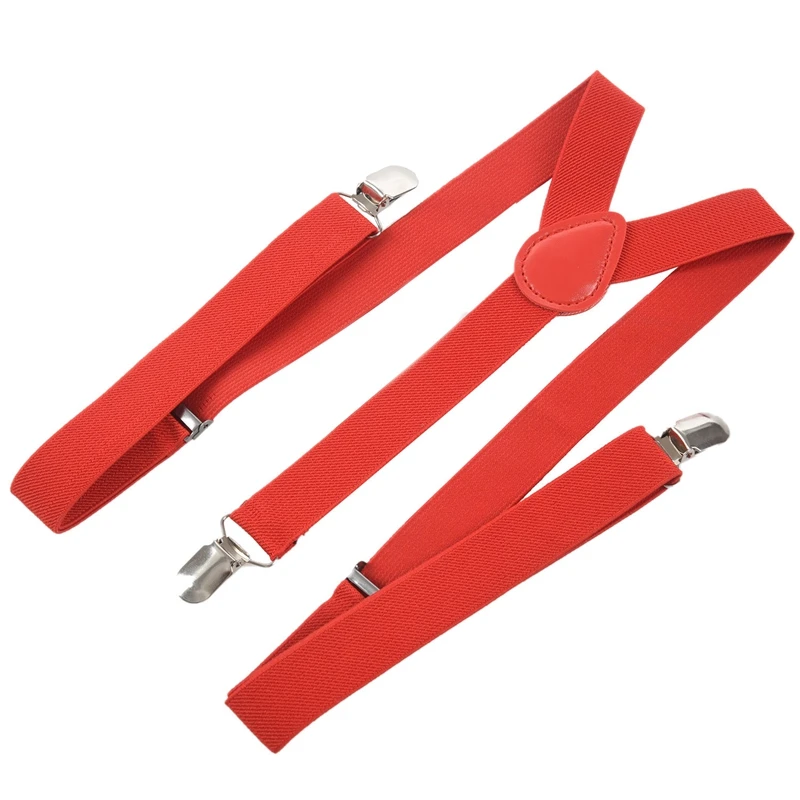 Женщины Мужчины клип на регулируемые брюки эластичный Y Назад подтяжки-красный