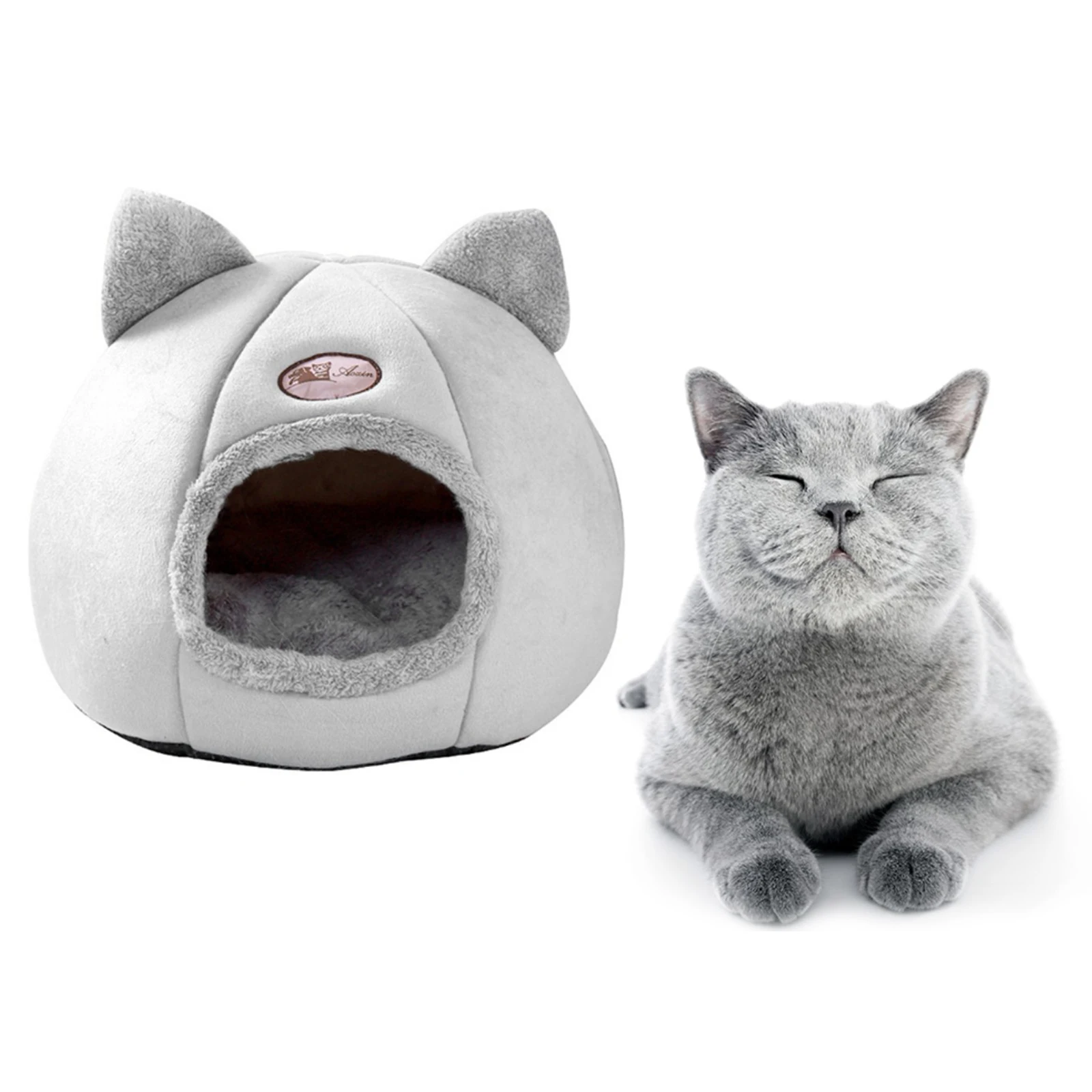Cat Pet Igloo Cave Enclosed Covered Tent House Removable Cushion Bed Hideout