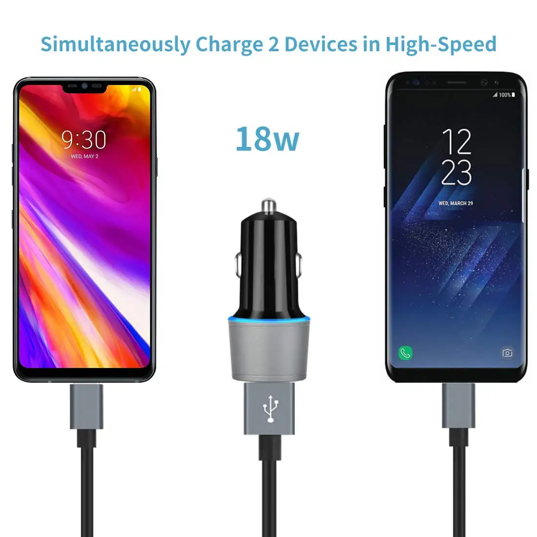 USB C автомобильное зарядное устройство, C Быстрая зарядка 3,0 двойной USB быстрое автомобильное зарядное устройство с кабелем type C 3.3ft usb зарядное устройство
