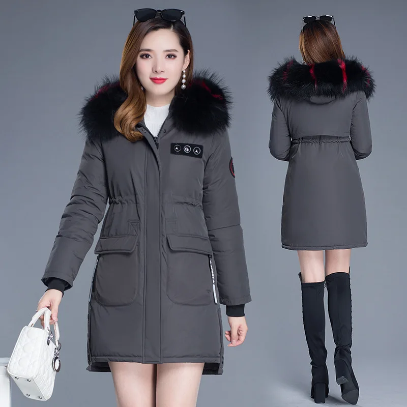 

2019 New Style Parka Korean-style Loose-Fit Large Fur Collar down Jacket Cotton-padded Clothes Women's Mid-length Thick Winter C