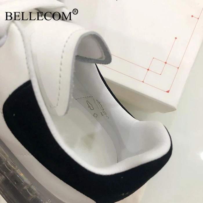 Bellecom/Коллекция года; женская и мужская кожаная обувь на плоской подошве; маленькие белые туфли для спорта и отдыха; Маккуин; толстая подошва; воздухопроницаемая обувь, увеличивающая рост
