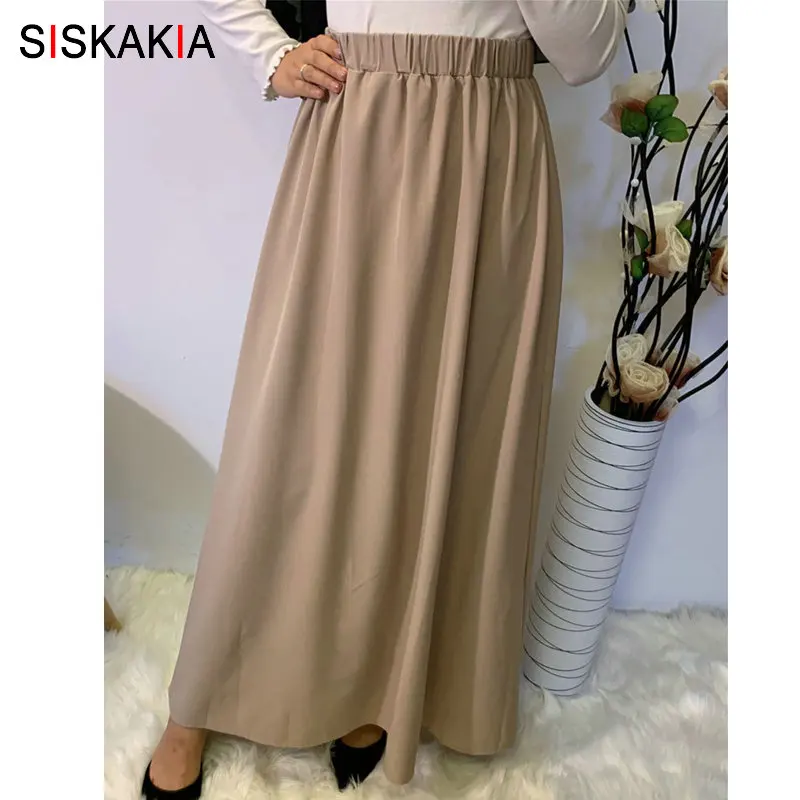 Siskakia, мусульманские повседневные юбки, длинные, одноцветные, высокая талия, свинг, макси юбка, длина по щиколотку, арабские ОАЭ, женская одежда, осень