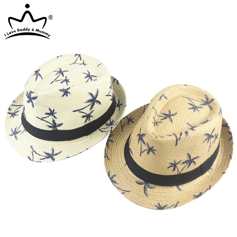 Summer Children Straw Hat Print Baby Hats Kids Boys Panama Jazz Hat Outdoor Sun Beach Cap baby accessories store near me	