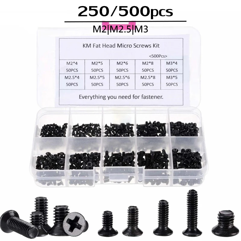 250Pcs/500Pcs M2 M2.5 M3 KM Screw Flat Head Phillips Screws Laptop