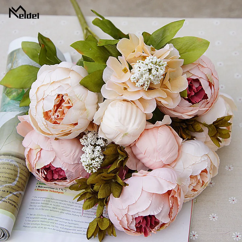 Artificial Silk Peonies Flowers Small Bouquet Faux Flores Home Party Christmas Wedding Decoration Mariage Artificial Peony Flowers