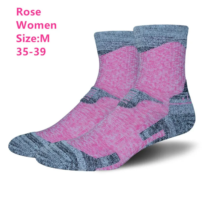 Зимние теплые мужские и женские термальные Лыжные носки, толстые хлопковые спортивные носки для сноуборда, катания на лыжах и походов, носки для коньков, термоноски - Цвет: Women Rose M