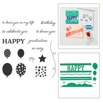 

2020 New Hot Balloon Pentagram Bow Know You Happy Birthday Word Stamps and Metal Cutting Dies For Scrapbooking Card Foil Making